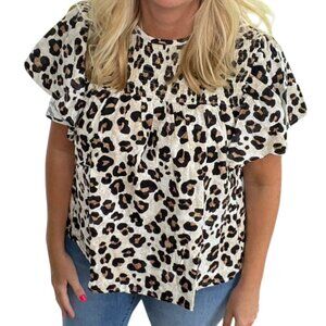 NEW XL LuLaRoe Maddy Flutter Sleeve Smock Top Animal Leopard Shirt Short Sleeve